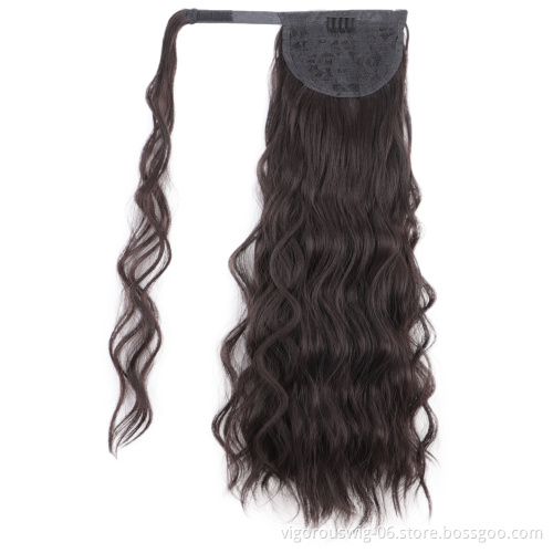 Vigorous 24 Inch Long Wavy Ponytail Hair Extension Wrap Around Ponytail Black Dark Auburn Clip in on Hair Extensions for Women